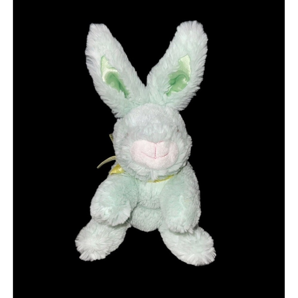 Cuddle Bunny Rabbit Stuffed Animal 8"Plush Mint Green Satin Ears Easter